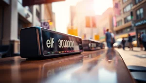 Showcasing the Elf Bar 30000 in a vibrant urban setting, highlighting its sleek design and colorful options.