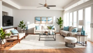 Florida interior decorator creating a beautiful living space with coastal design elements.