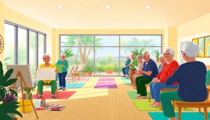 Cheerful seniors engaging in fun activities at a senior center Las Vegas Nevada.