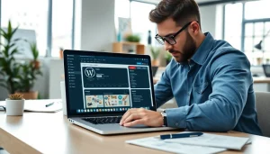 Find a skilled wordpress developer near me working in a modern office space with design elements.