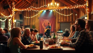 Enjoy a lively performance at the firelight barn, where families delight in BBQ and entertainment.