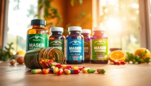 Showcase of Maxi Health kosher vitamins with vibrant bottles and natural elements.