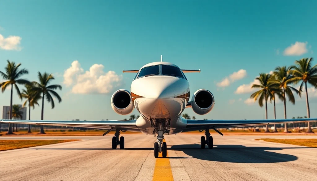 Experience the opulence of Private Jet Charter West Palm Beach with a luxury jet on the runway.