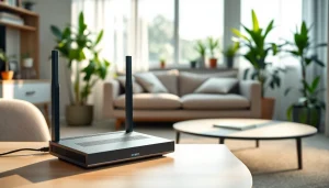 Experience the speed of Sonic Fiber Internet in a modern living room setup.