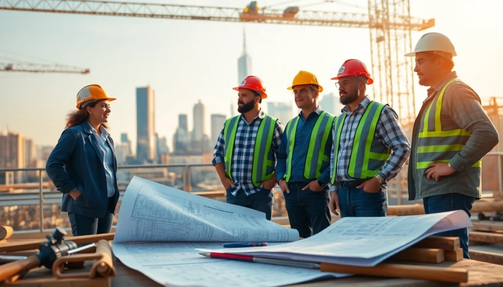 New Jersey Commercial General Contractor managing a vibrant construction project with an urban backdrop.