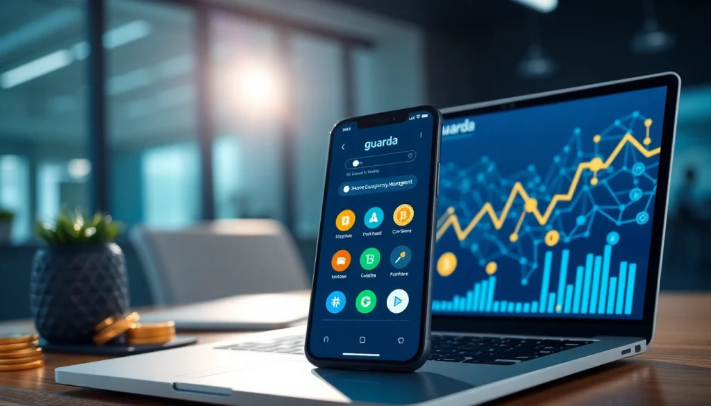 Discover the guarda wallet features through a sleek digital interface showcasing cryptocurrency management.