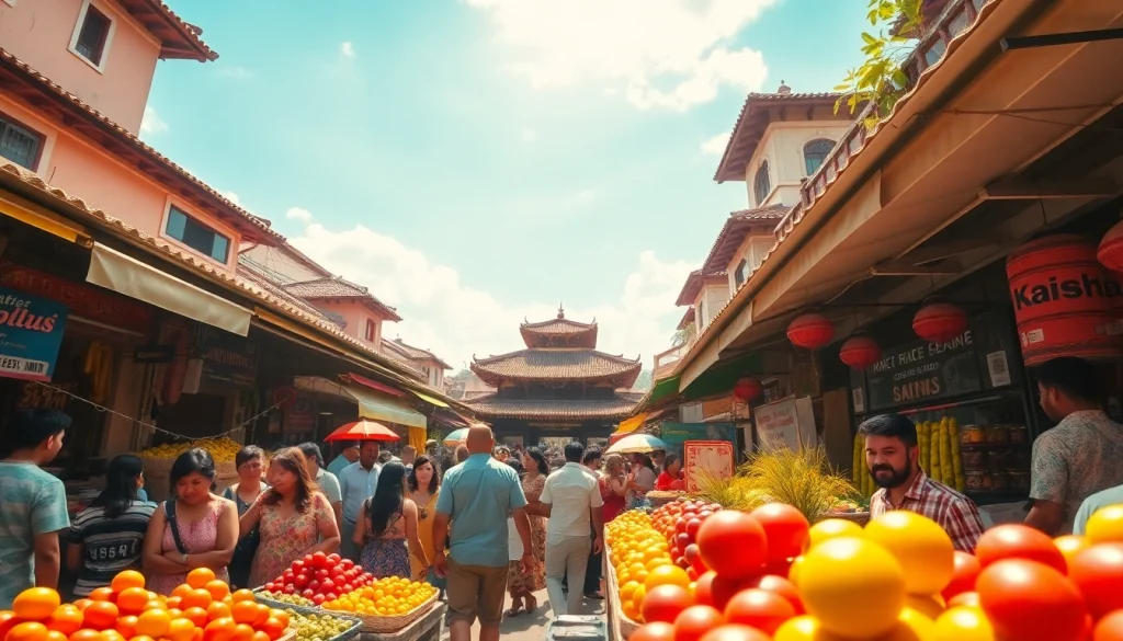 Travel travel travel vibrant market scene bustling with culture and local treats.