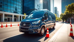 Showcasing a commercial vehicle in a vibrant city setting for Commercial auto insurance benefits.