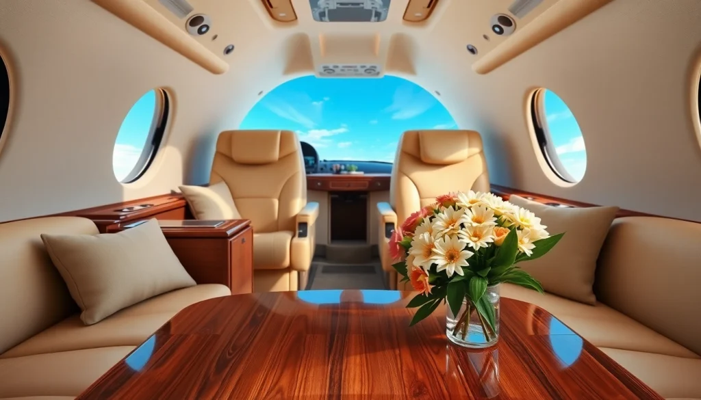 Experience private jet charter West Palm Beach in a luxurious cabin designed for comfort and elegance.