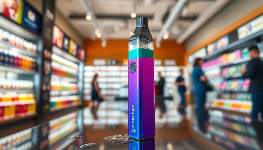 Highlighting the FIFTY BAR 20K device in a contemporary retail setting to emphasize its sleek design.