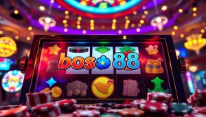 Menyaksikan bos88 slot yang menarik dengan simbol berwarna cerah dan suasana kasino yang energik.