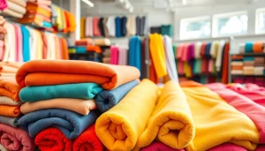 Bekijk de fleece stoffen die prachtig gepresenteerd zijn in een stoffenwinkel