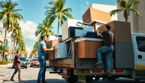 Efficient junk removal florida services clearing furniture and appliances in an urban setting.