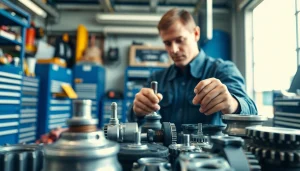 Technician inspecting high-quality Jerr Dan Parts in a professional garage setting.