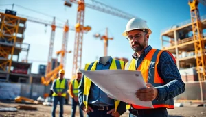 New York Construction Manager leading a diverse team on a construction site, showcasing effective leadership.