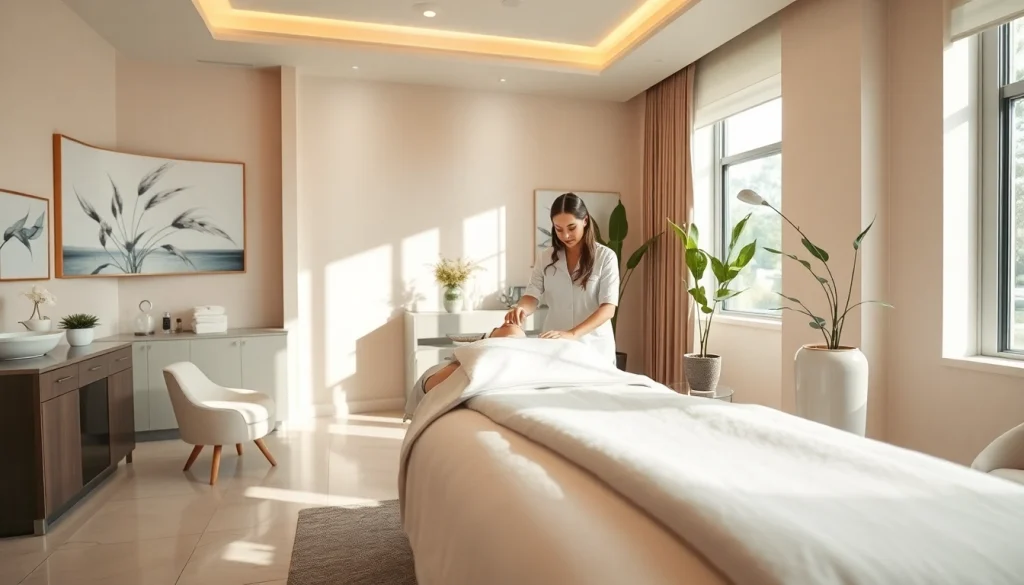 Client receiving treatment at a medical spa in a tranquil environment with soothing colors.