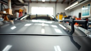 Cerekote application demonstrating smooth finishes on car and firearm components in a workshop setting.