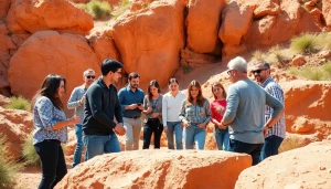 Équipe en pleine activité de team building maroc dans un paysage marocain dynamique.