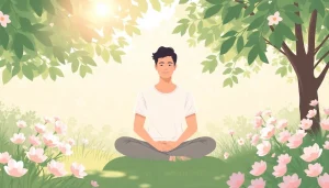 Person practicing mindfulness while dealing with anxiety in a tranquil garden setting.