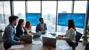 Gathering competitive intelligence insights in a modern office with a diverse team collaborating.