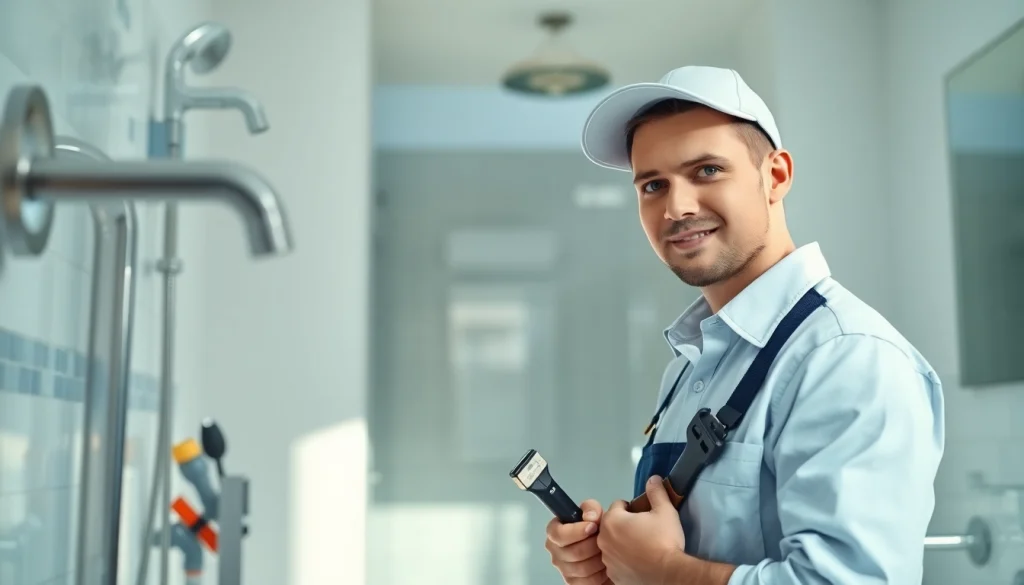 Plumbers Knightdale providing expert bathroom repair service in a well-lit setting.
