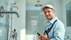 Plumbers Knightdale providing expert bathroom repair service in a well-lit setting.