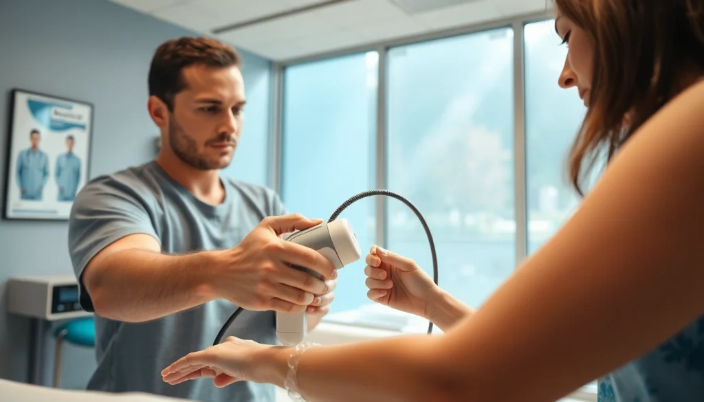Shockwave therapy in a clinical setting demonstrating healing with professional treatment.