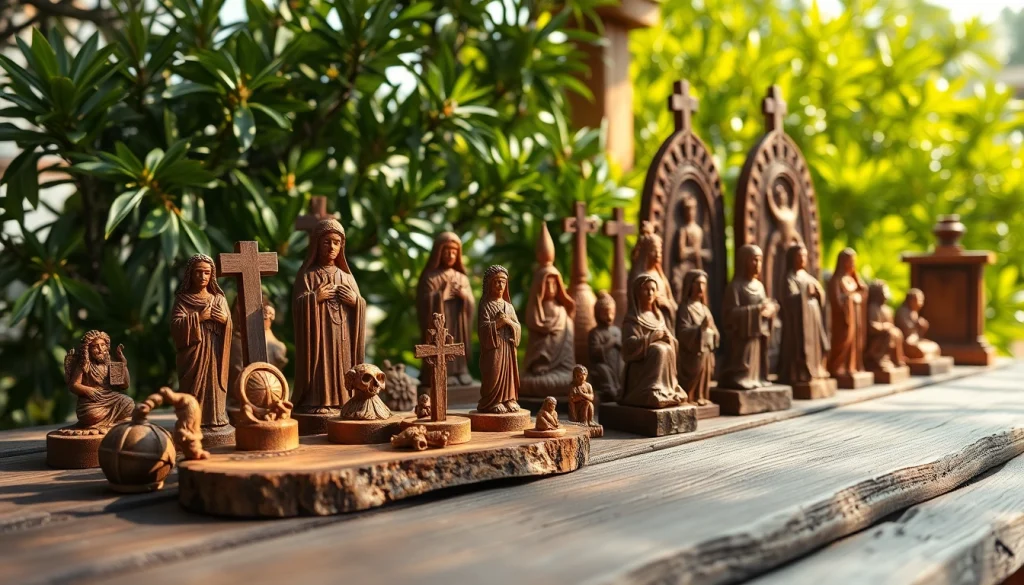 Showcasing unique olive wood carvings highlighting traditional artistry and intricate details.