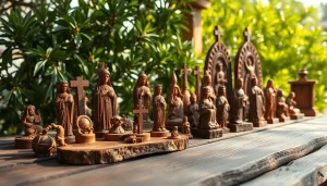 Showcasing unique olive wood carvings highlighting traditional artistry and intricate details.