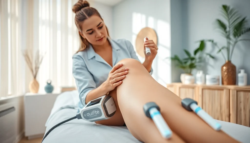 Professional aesthetician administering cellulite therapy in a serene clinic setting