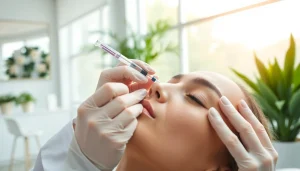 Administering wrinkle relaxers with precision in a calming, professional clinic environment.