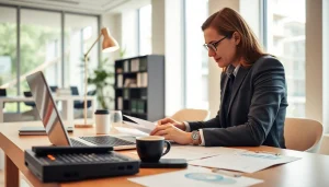 Providing Monthly Accounting Services in a professional office, showcasing an accountant's focus on financial matters.