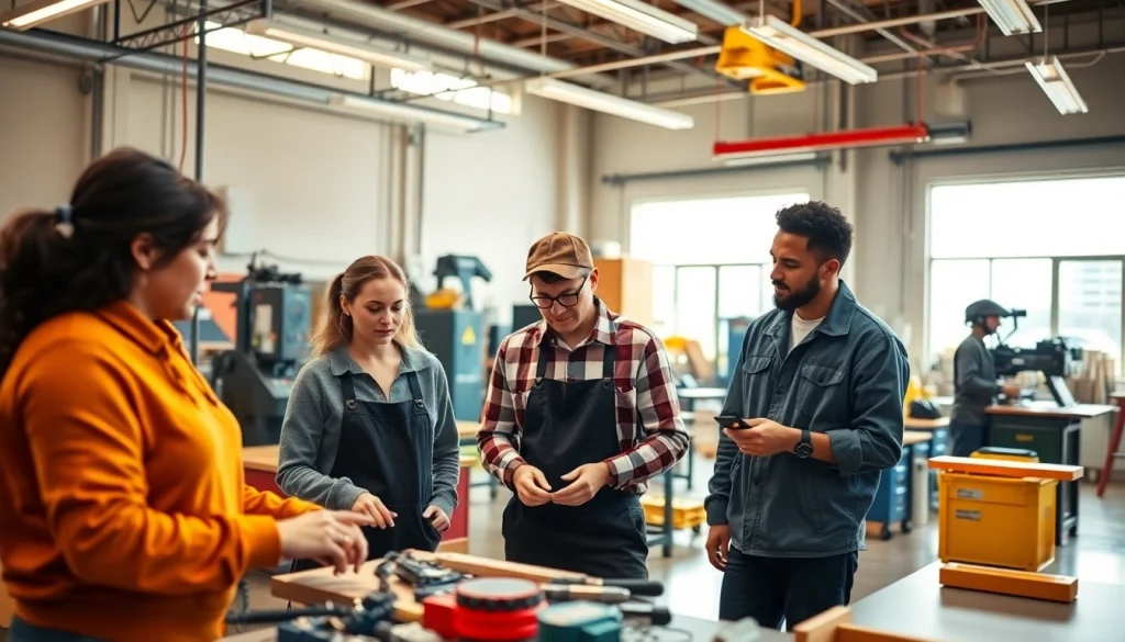 Students learning at a Trade School In Tennessee equipped with tools in a collaborative classroom.