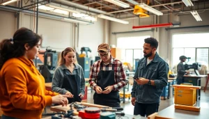 Students learning at a Trade School In Tennessee equipped with tools in a collaborative classroom.