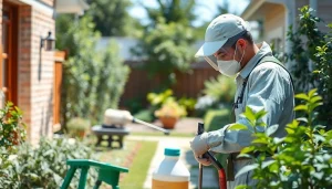 Performing Pest Control with eco-friendly methods in a residential garden setting.