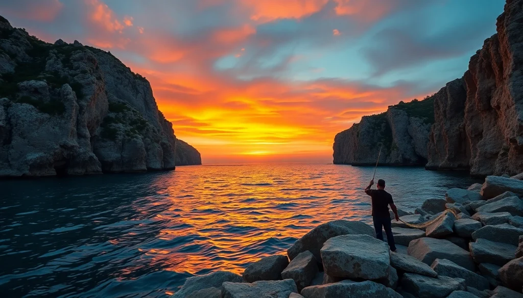Uživajte u obali Crna Gora uz ribara koji baca mrežu u plažnu scenu.
