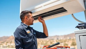 Expert technician providing ac repair glendale az with tools in a sunny setting.