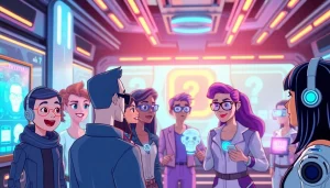 Engage with AI character chat no limits through diverse animated characters in a vibrant virtual setting.