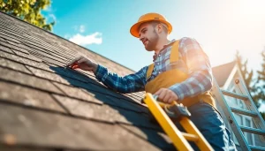 Inspecting roofing replacement Portland Oregon with a professional roofer in action.